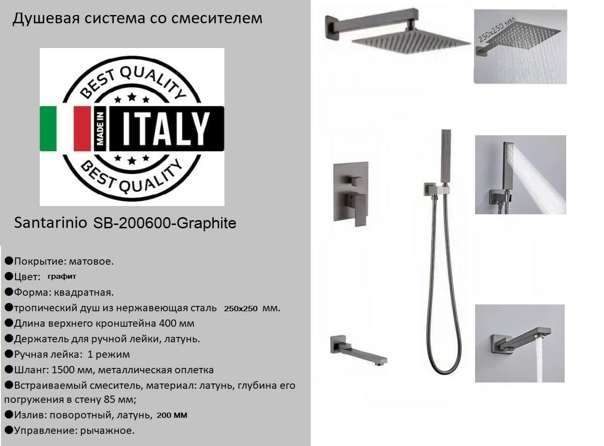 Душевая система скрытого монтажа Santarinio SB-200600-Graphite Графит