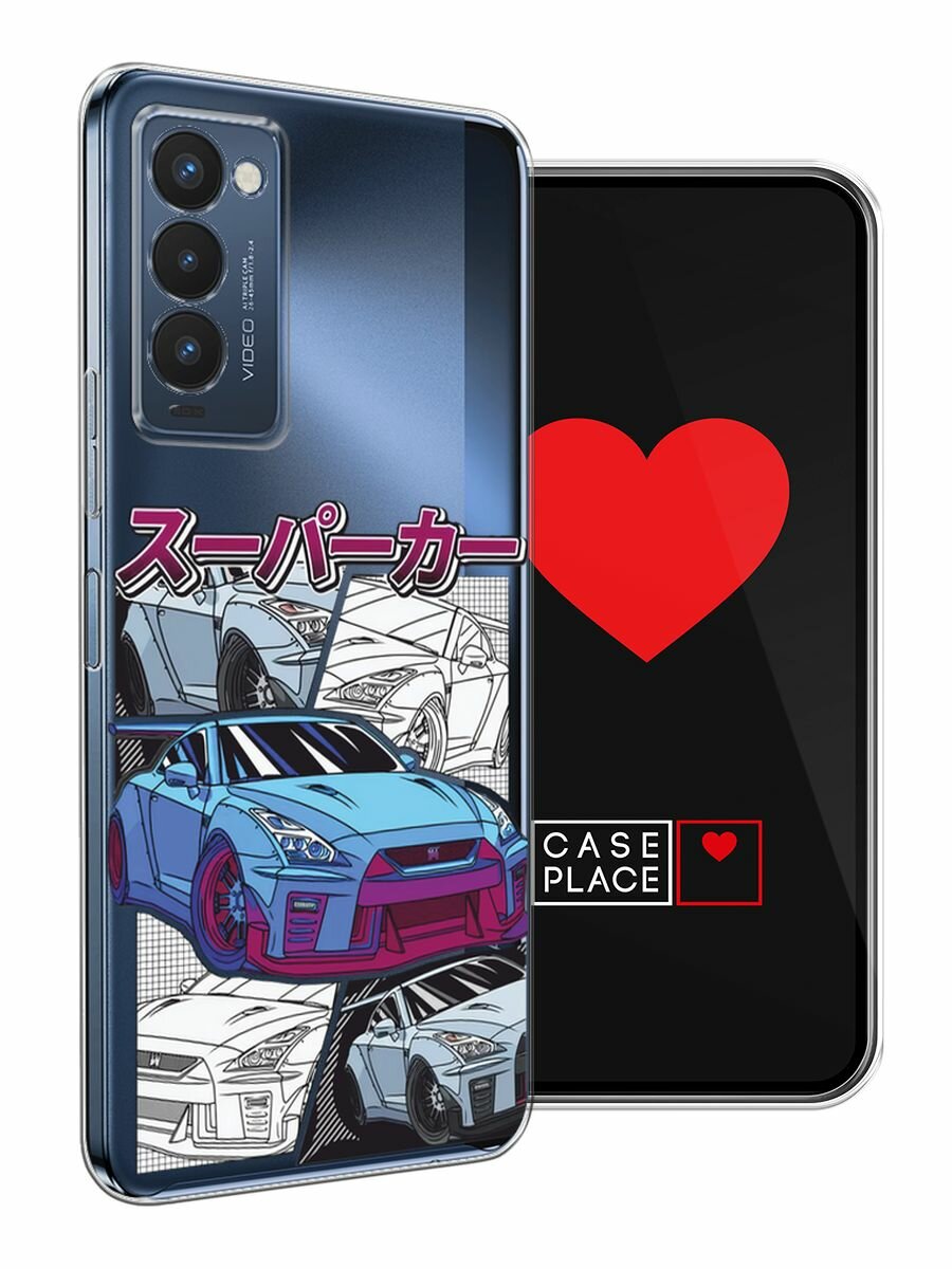 Чехол на Tecno Camon 18P / Техно Камон 18Р с принтом "JDM коллаж", прозрачный — фото 1