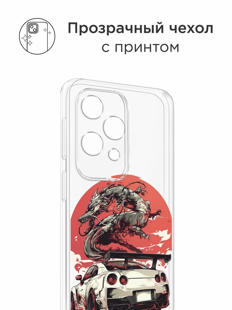 Чехол на Honor X6c / Хонор X6c с принтом "Car and dragon", прозрачный — фото 1