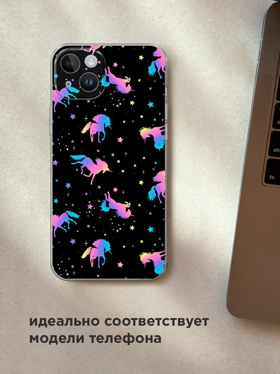 Чехол на Apple iPhone 14 Plus / Айфон 14 Плюс с принтом "Единороги градиент" — фото 1