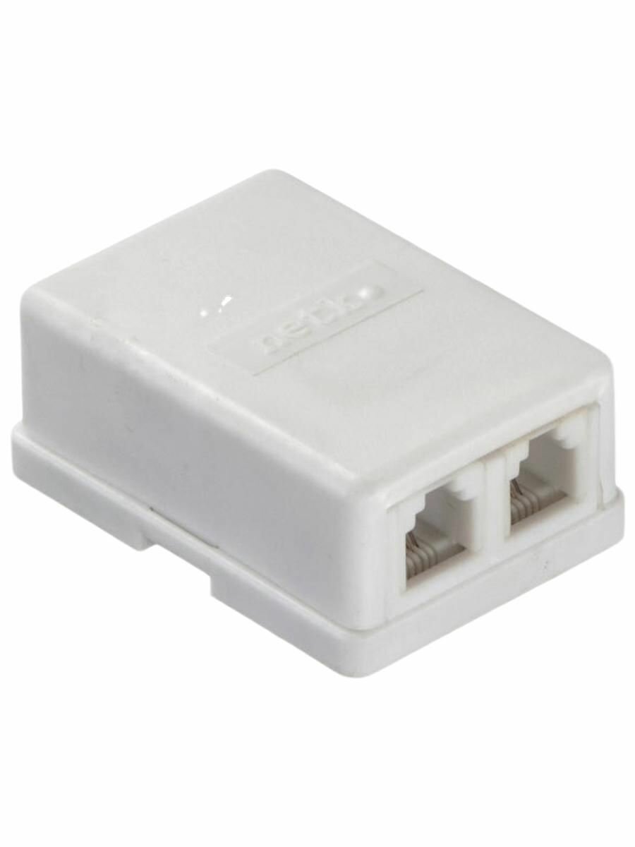 Розетка телефонная внешняя   2 порта RJ11 6p4c    4 контактная  белая  Netko