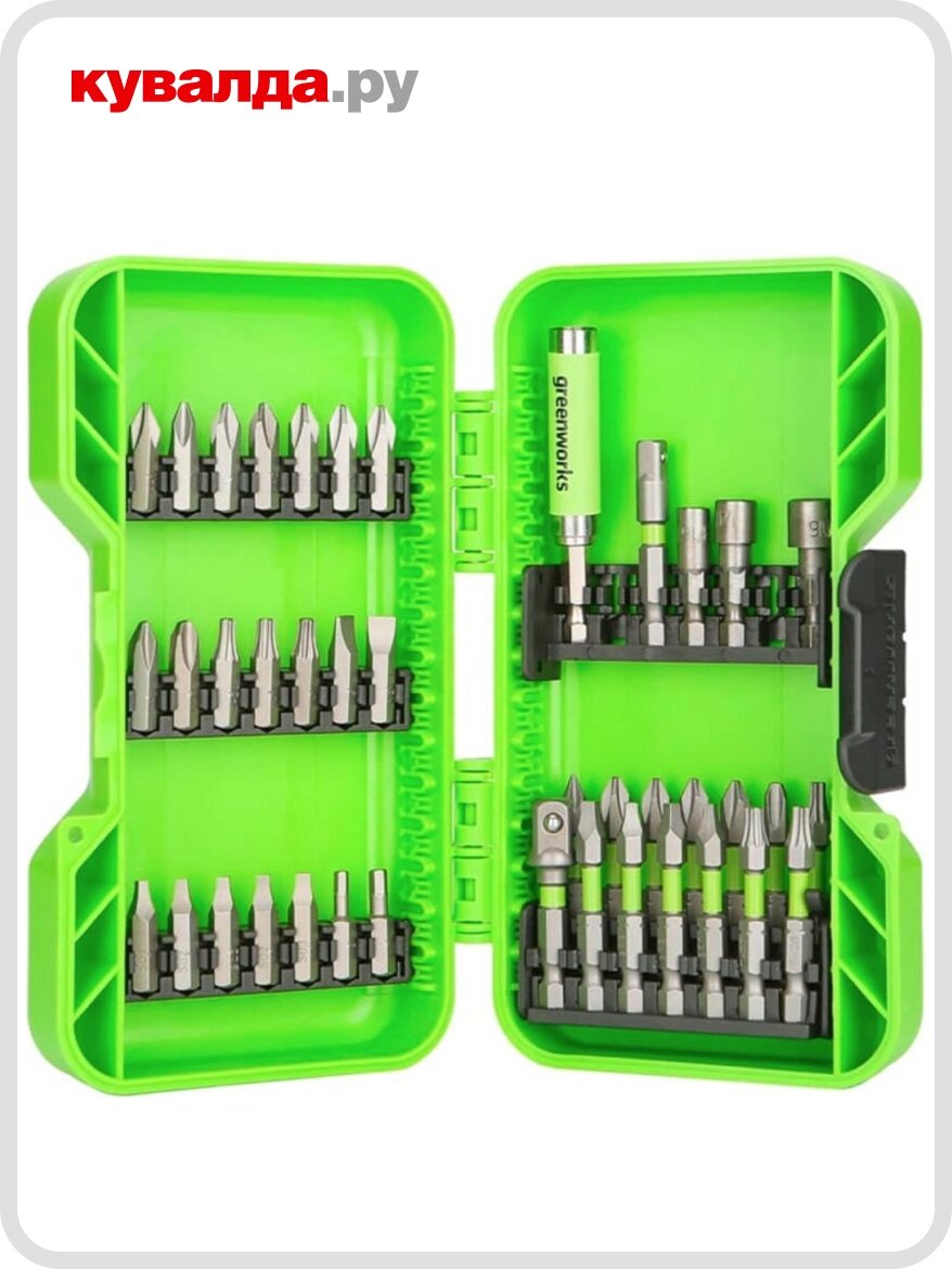 Набор бит и головок GREENWORKS 2 944 207 в кейсе 40 шт.