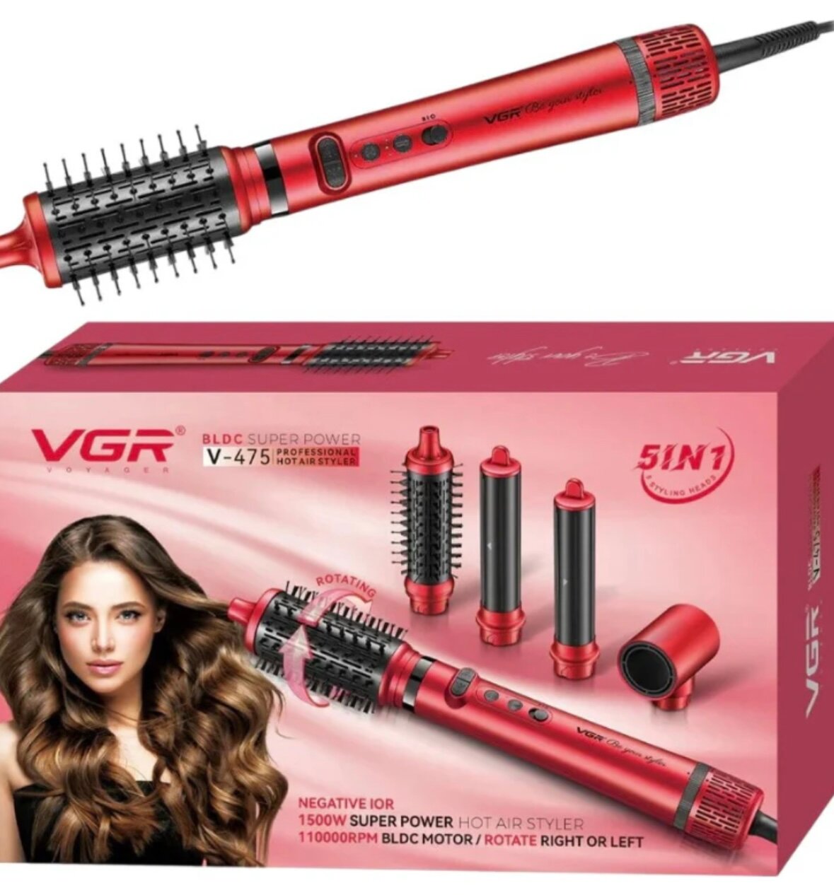 Фен-расческа VGR V-475, многофункциональный, 5 насадок в комплекте,