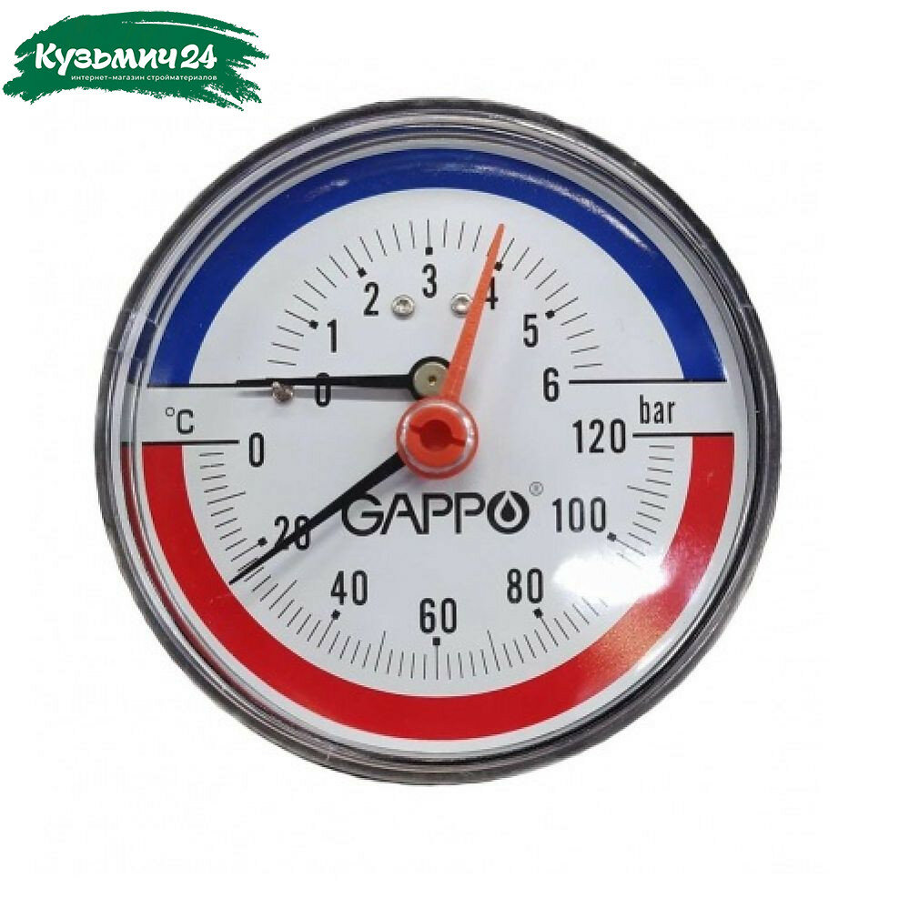 Термоманометр аксиальный с запорным клапаном Gappo G1473 1/2 х 6 бар