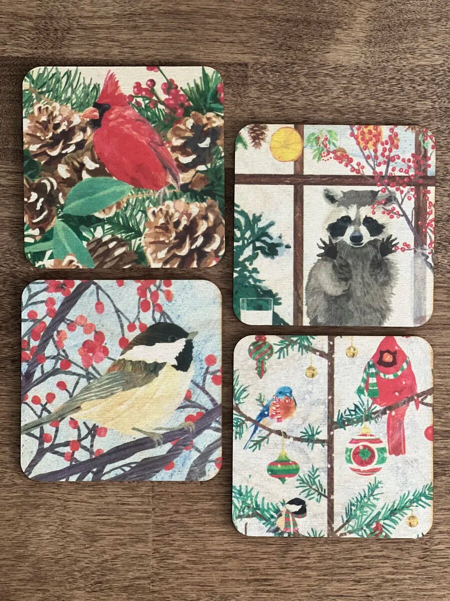 Новогодние подставки под кружку и стаканы Новый год 4 шт