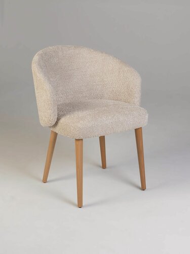 Изображение товара Стул кухонный, мягкий с подлокотниками ANGIE, в шенилловой обивке, бежевый, ножки бук цвет натуральный