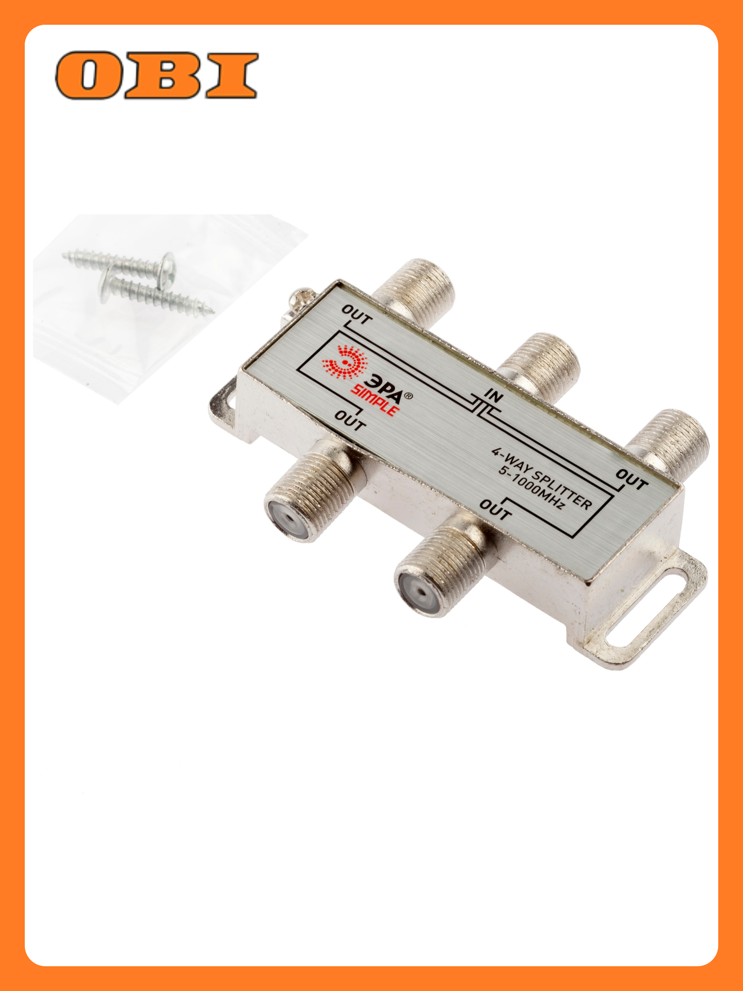 Делитель ТВ ERA SIMPLE 4 ответвления под F разъём 5-1000 МГц упаковка 1 шт