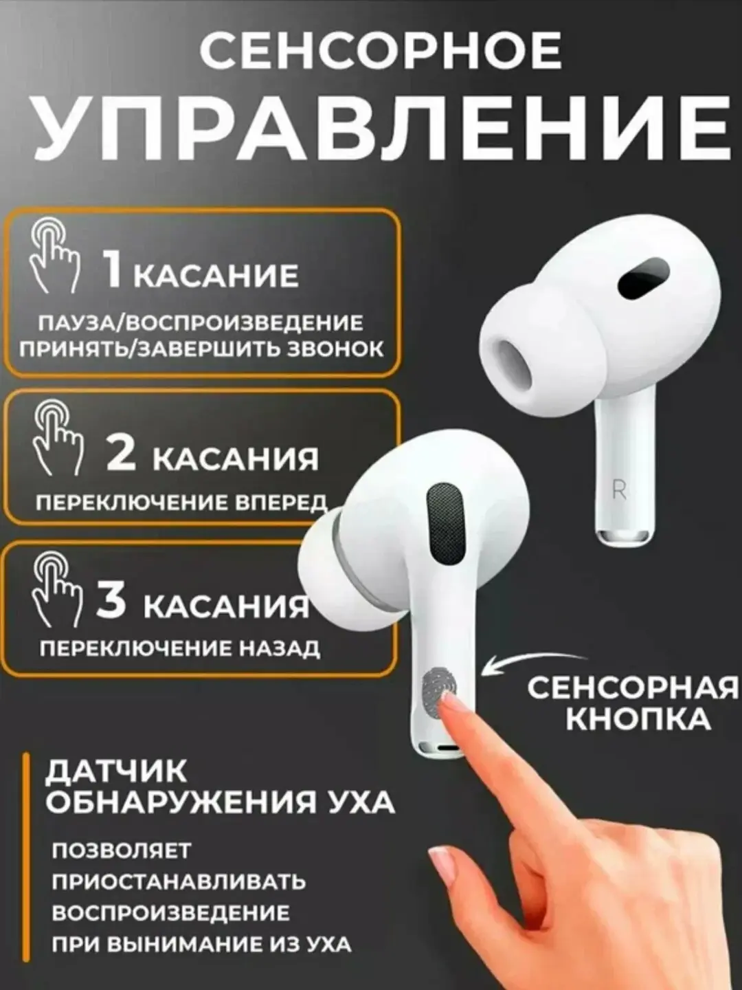 Беспроводные Наушники Apple AirPods Pro 2 Premium сенсорное управление, активное шумоподавлениe