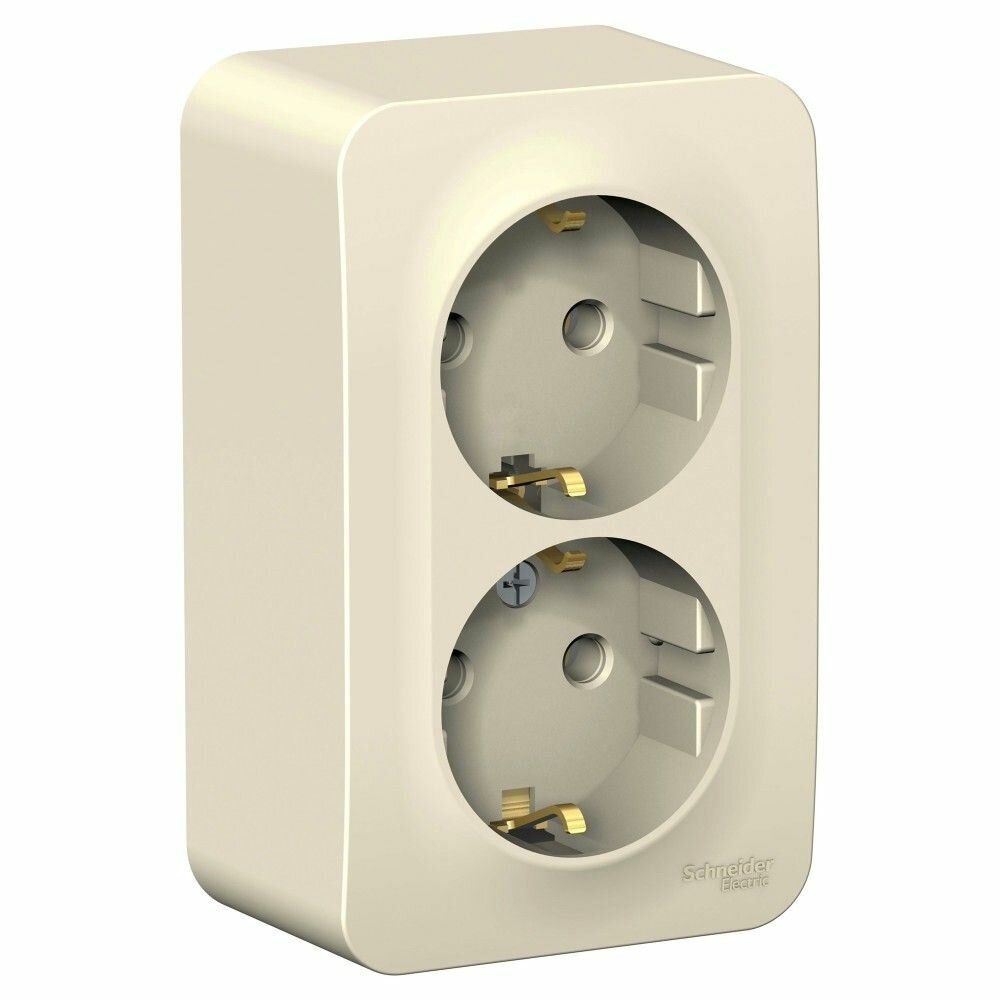 Розетка Systeme Electric наружная двойная с заземлением, без шторок, с изолирующей пластиной, 16А, 250В, молочный, Blanca
