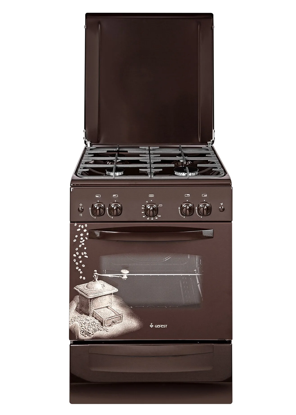 Плита газовая GEFEST ПГ 6100-02 0391 Коричневый, Газ-контроль, Электророзжиг, Гриль, Нижний нагрев, 3 Года гарантия