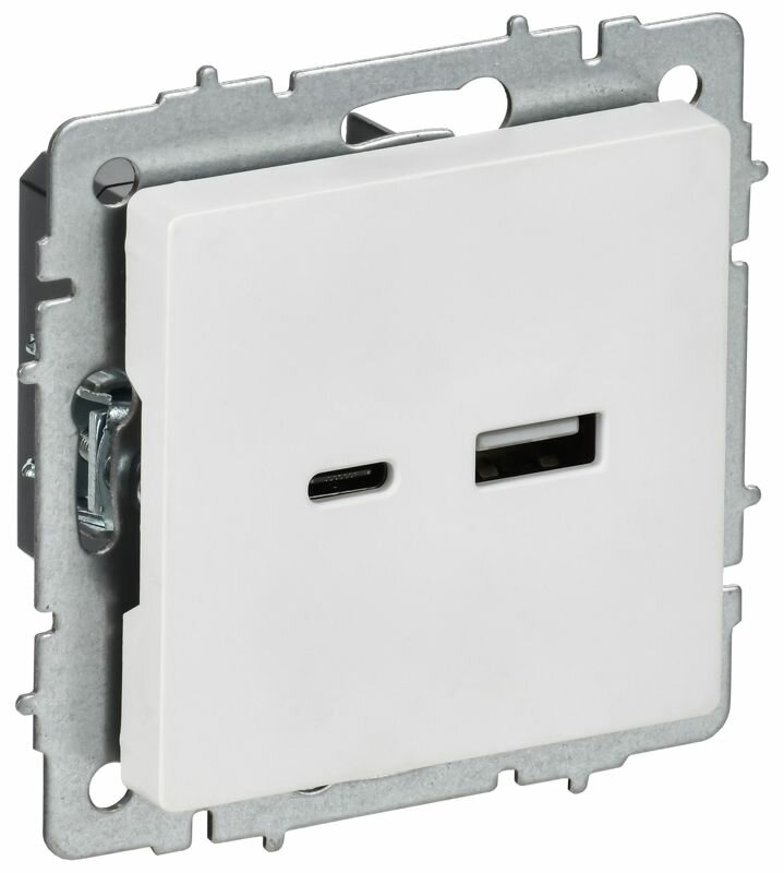 Розетка BRITE РЮ11-1-БрАБ 18Вт USB A+C механизм арктич. бел. IEK BR-U22-018-K91