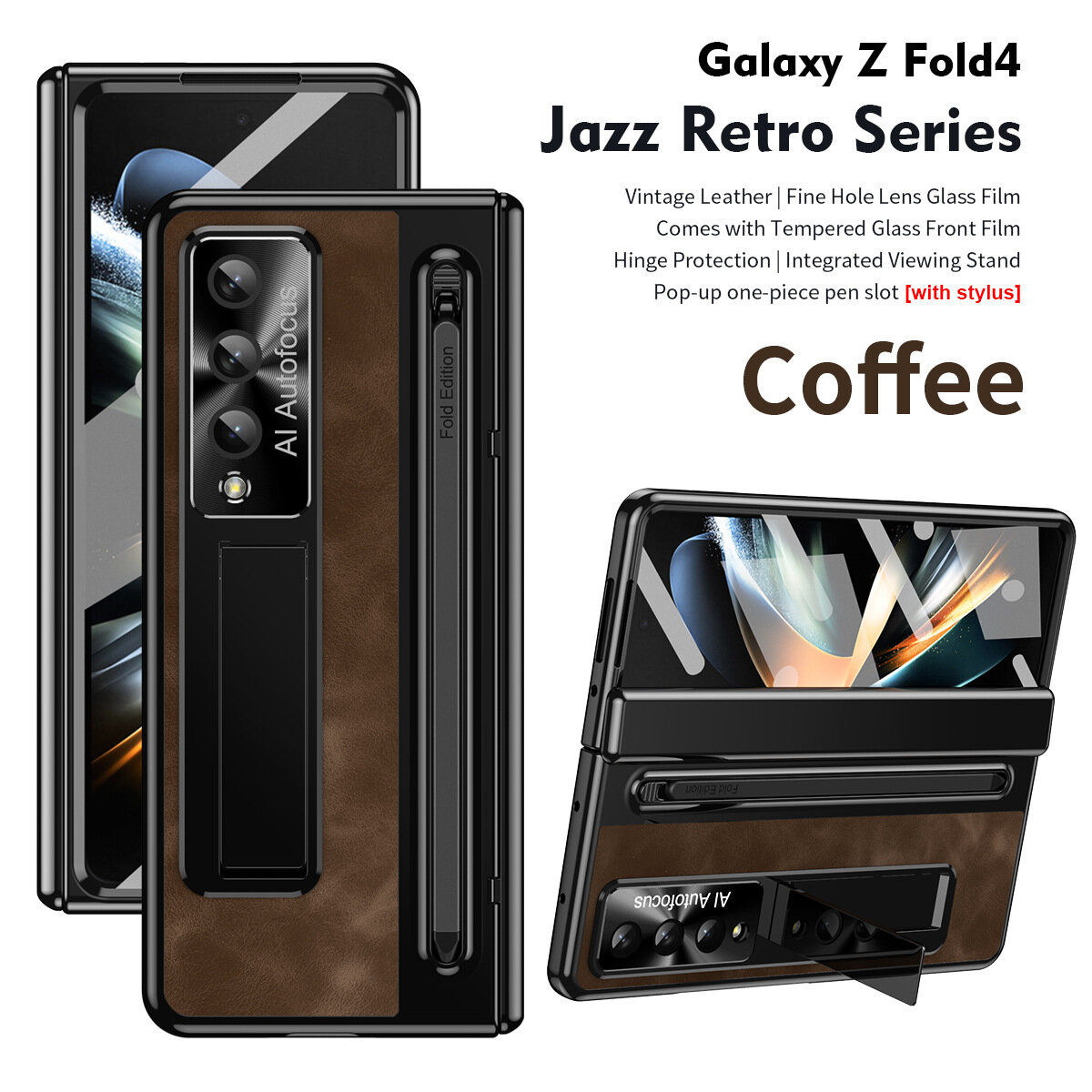 Чехол Jazz Series для Samsung Z Fold 6 с держателем для ручки, полная защита, кофейный цвет, антиударный