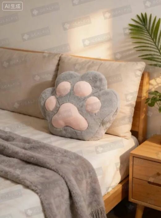 Плюшевая игрушка-подушка кошачьи лапки серая