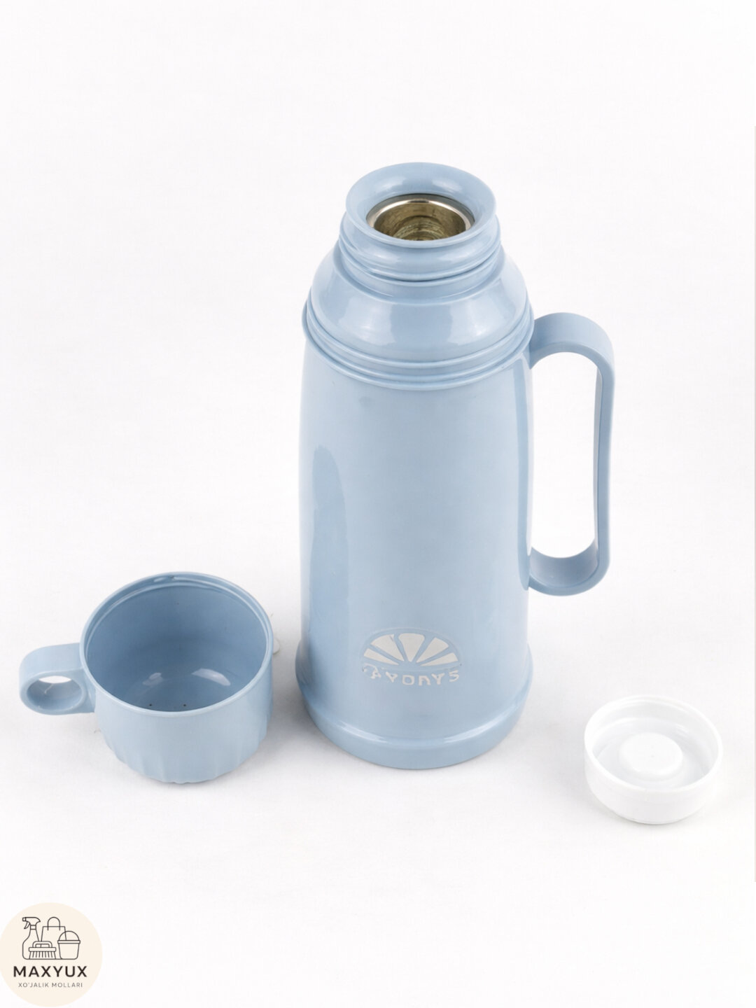 Термос с крышкой-чашкой, удобной ручкой и красивым дизайном, 0.45 л - Голубой — фото 1