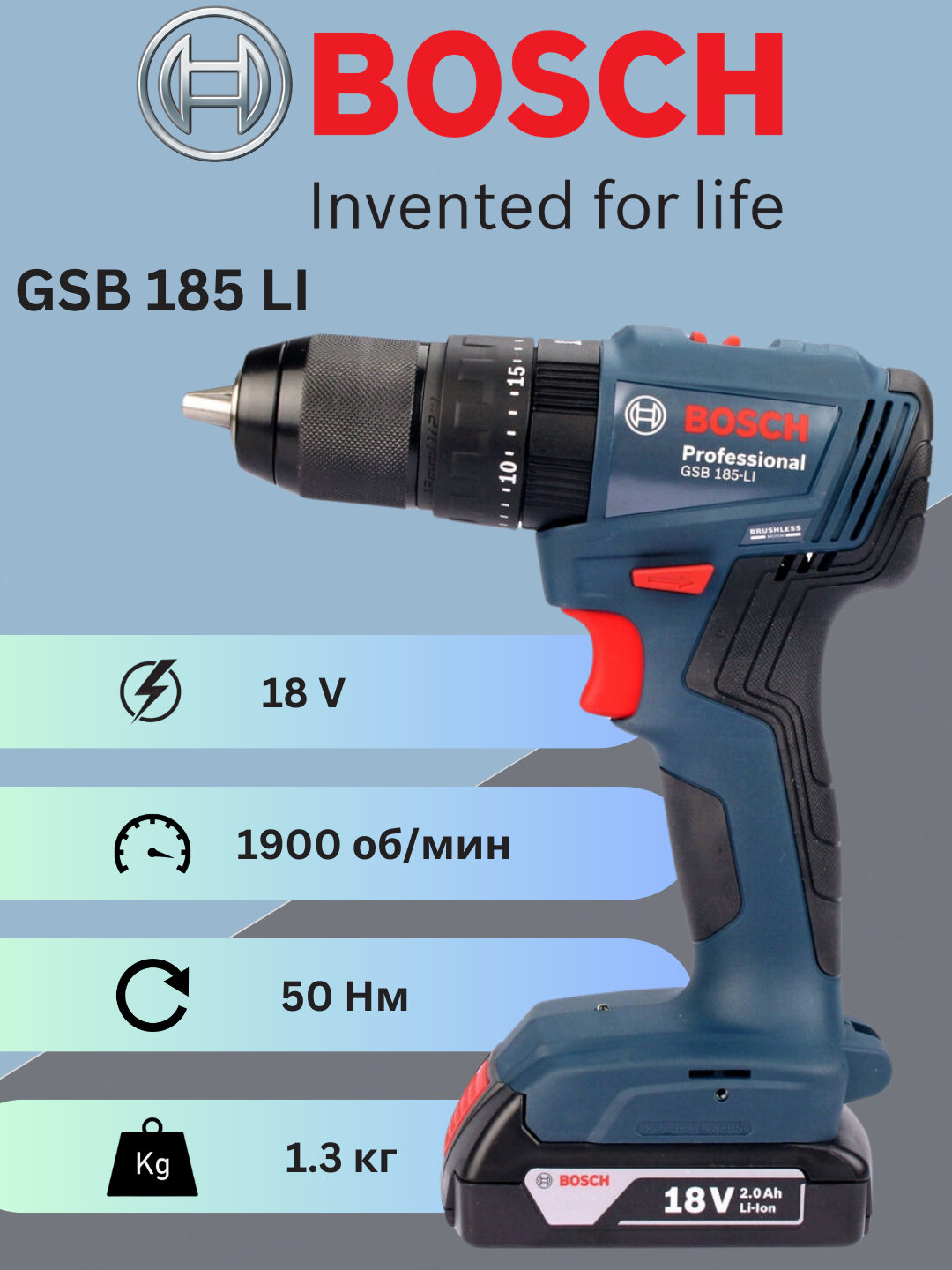 Ударная дрель-шуруповерт Bosch GSB 185-LI: бесщеточный мотор, сверление с ударом