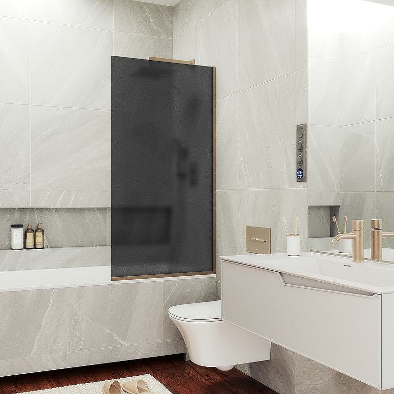 Шторка на ванну Maybah Glass MGV-251-2у 300x1400 в узком профиле Бронза стекло графитовое матовое