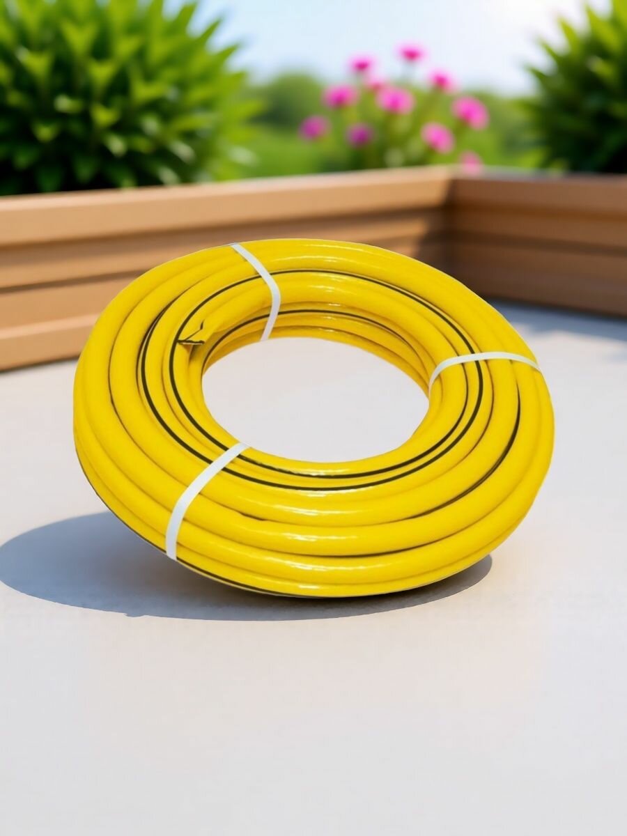 Шланг поливочный армированный, 3-слойный, желтый, 1/2x15 м