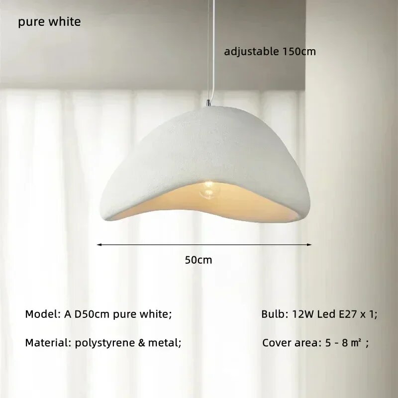 Ручная люстра Wabi Sabi с LED-освещением в современном японском стиле. Подвесной свет для ресторана, кухонного острова, кафе, лофта. Декор интерьера. Белый A, диаметр 50 см.