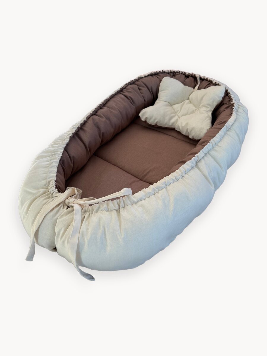 Кокон для новорожденных Lilikids, подушка, матрасик гнездышко, двухсторонний, белый/какао