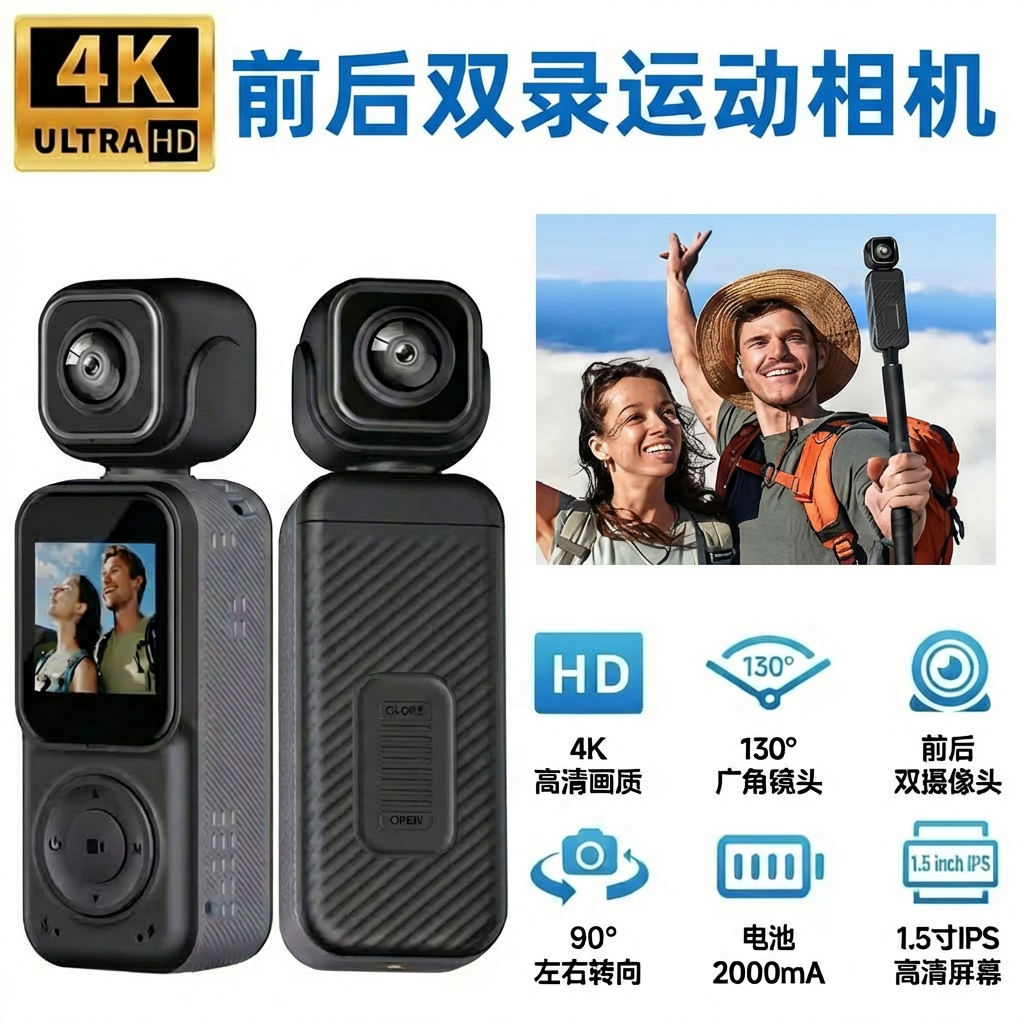 Одиночная линза, наручная экшн-камера 360° с передней записью, без карты памяти