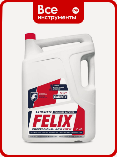 Изображение товара Антифриз FELIX CARBOX G-12+ 430206020, акарбоксилатный, канистра, 10 кг, красный
