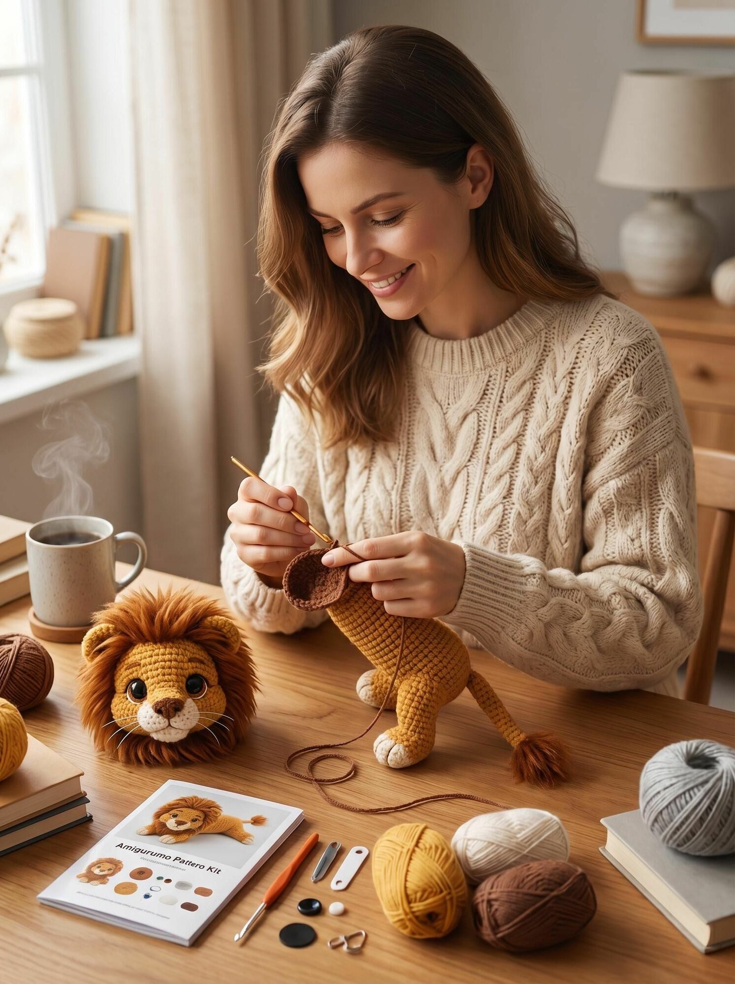 Набор для вязания амигуруми льва, коричневый, материалы для DIY игрушки