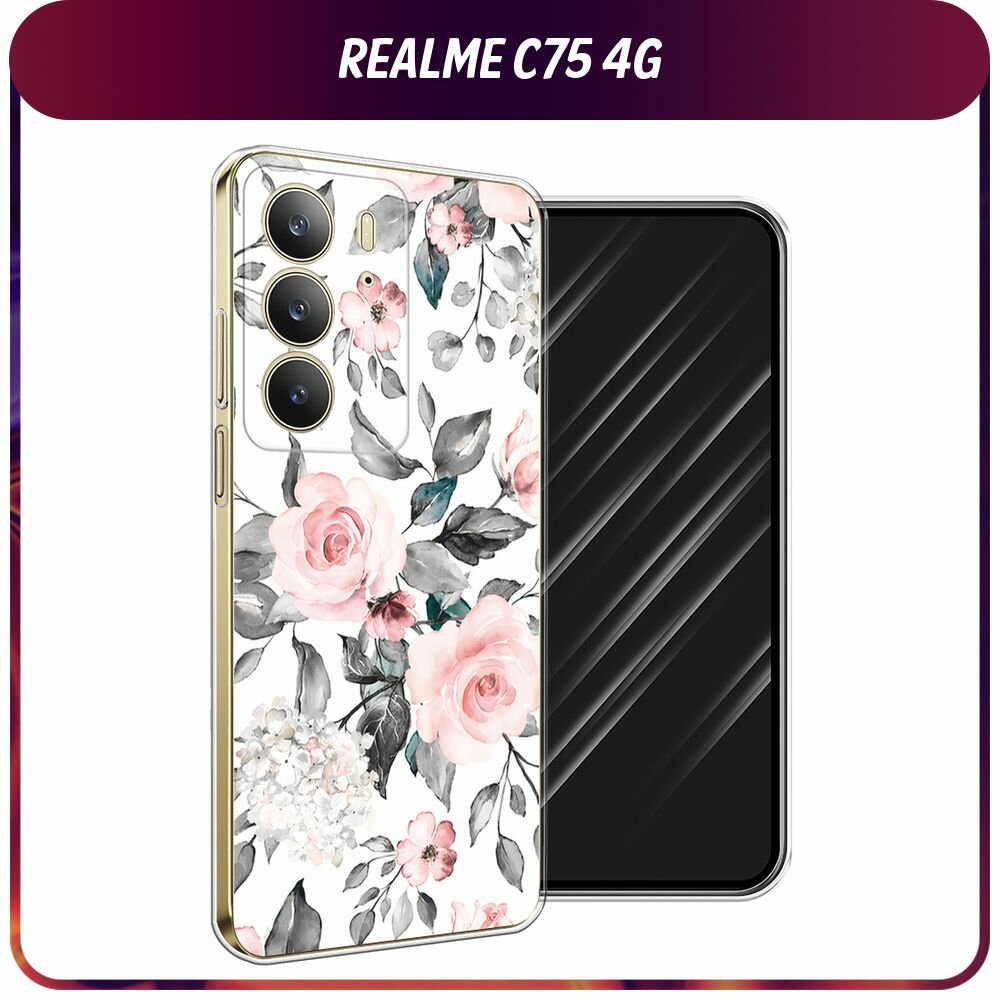 Чехол на Realme C75 4G / Реалми C75 4G с принтом "Розы на белом"