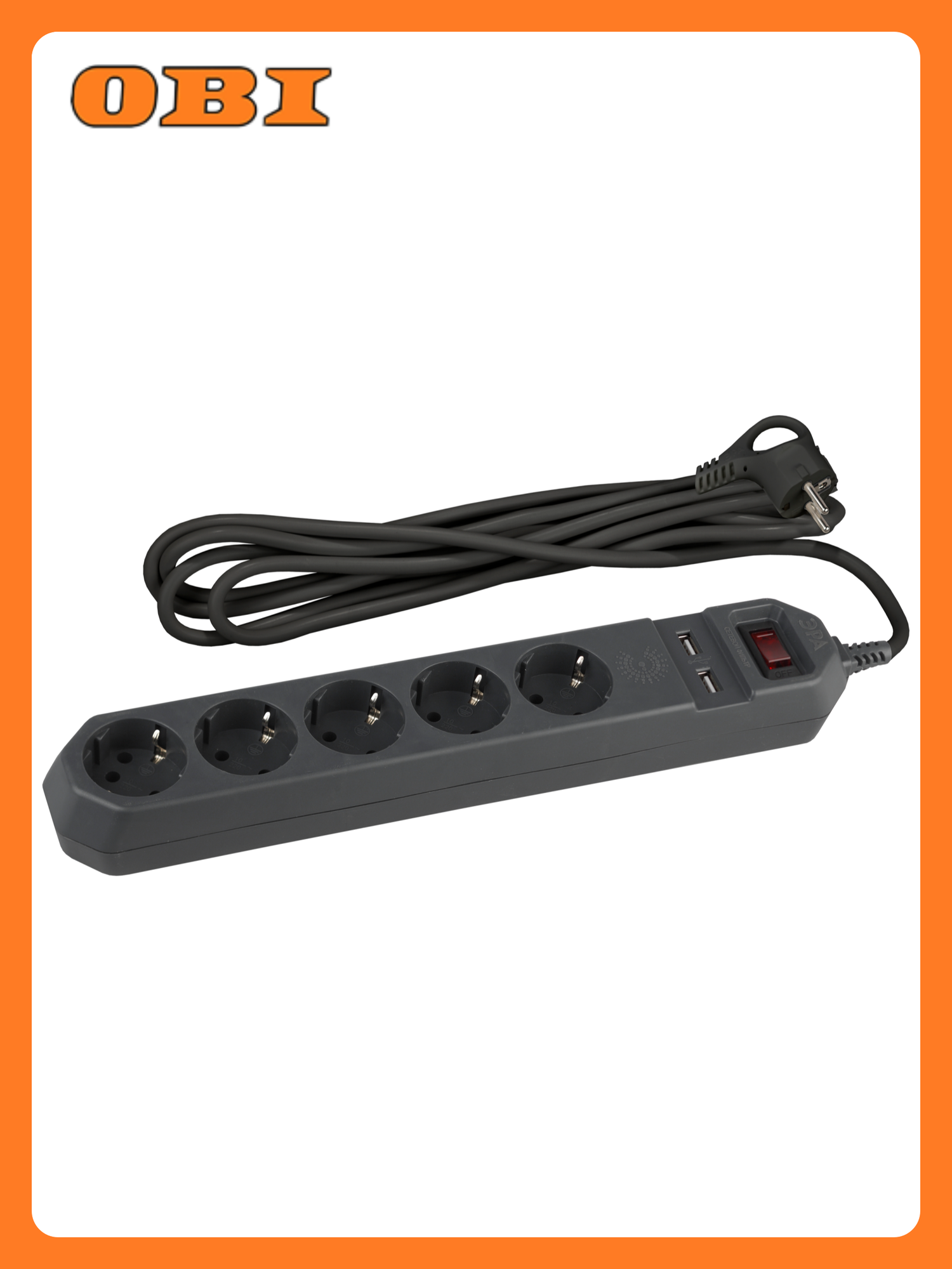 Сетевой фильтр ЭРА USF-5es-1.5m-USB-B с базовой защитой с заземлением с выключат