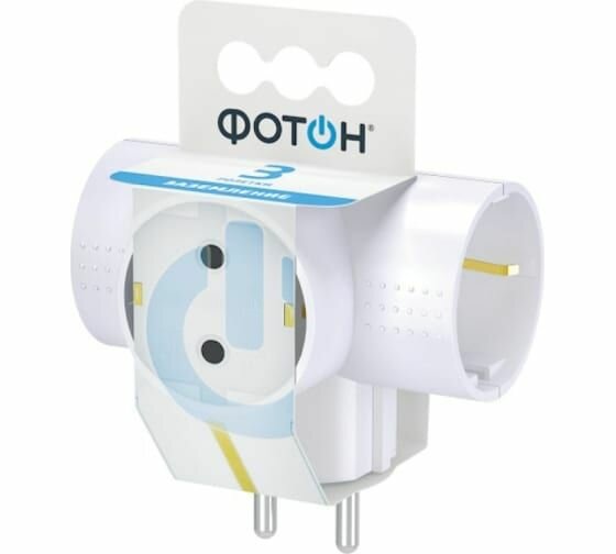 Электрический разветвитель фотон тройник Т-образный с заземлением 16А АМ 16-3ТЕ белый 22846