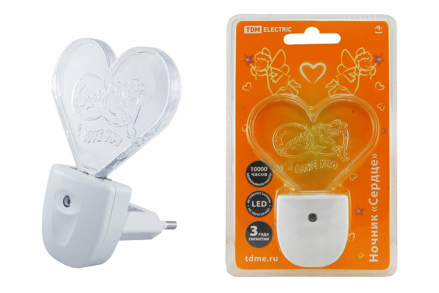 Ночник Сердце (с датчиком света светодиодный 0.3 Вт 220В)