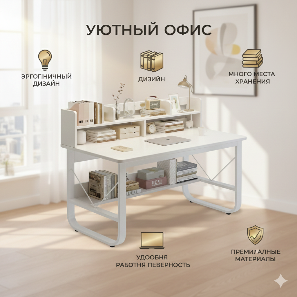 Письменный стол с полкой, для офиса, школы, компьютера , лофт — фото 1