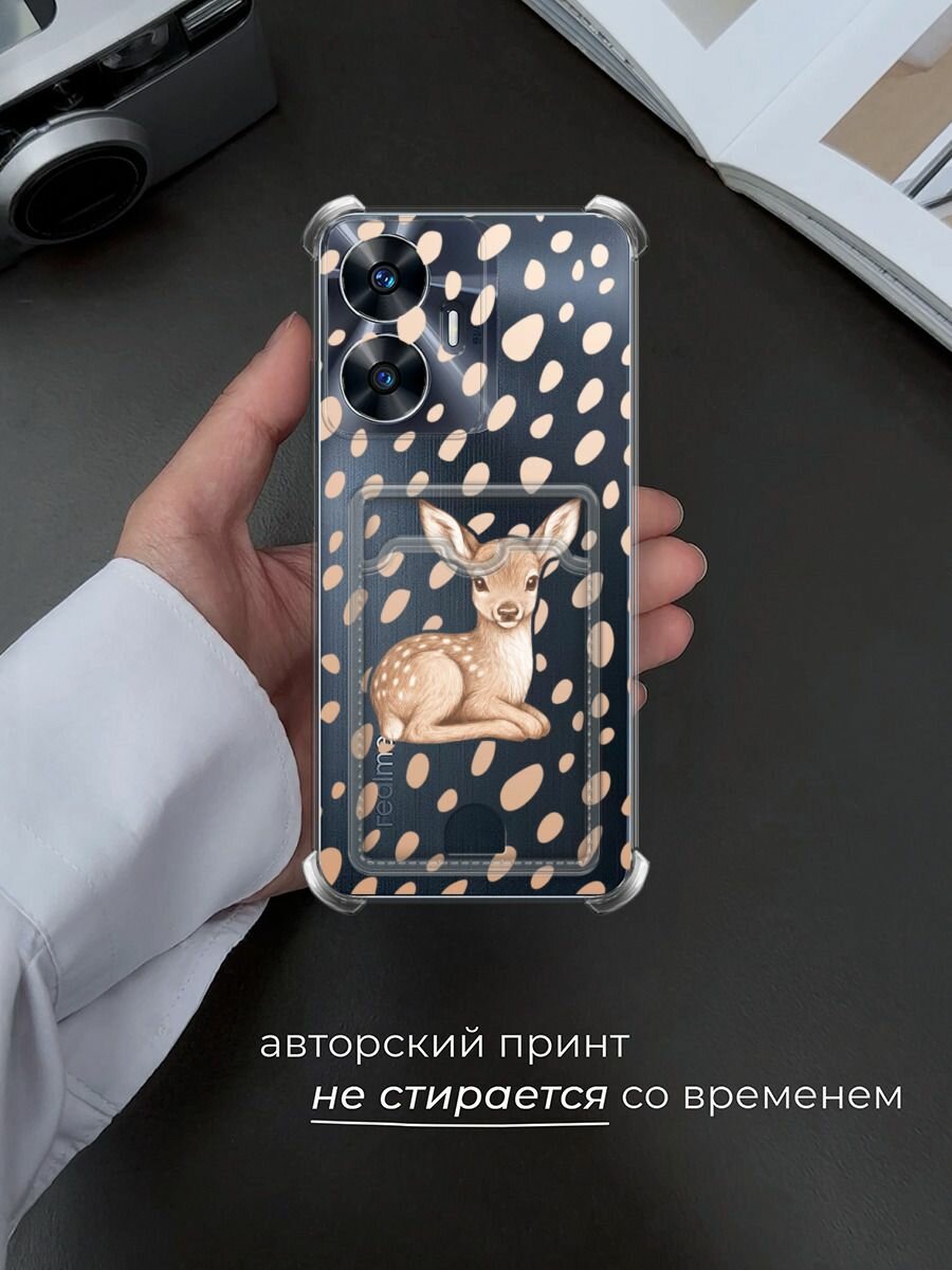 Чехол на Realme C55 (Реалми C55) с картой и принтом Милый Бэмби 2 — фото 1
