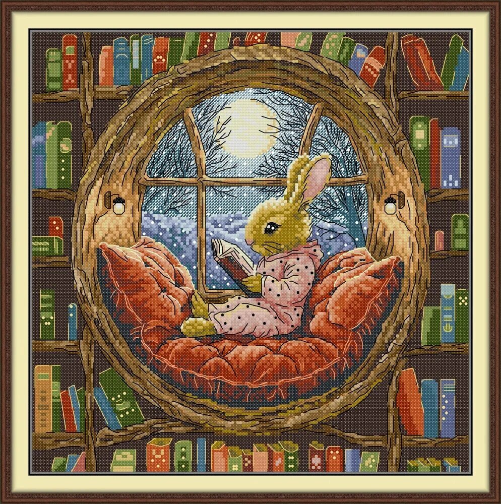 NKFвышивка крестом наборы, Схема на11CT "Кролик в библиотеке",45*45CM