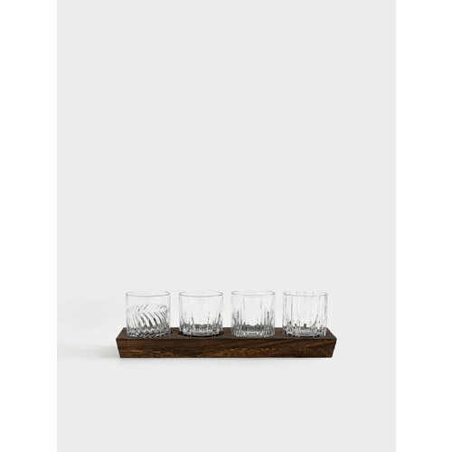 Набор стаканов для виски, 9 см, 250 мл, 4 шт, на подставке, стекло Р/дерево, Ribby wood, Kuchenland