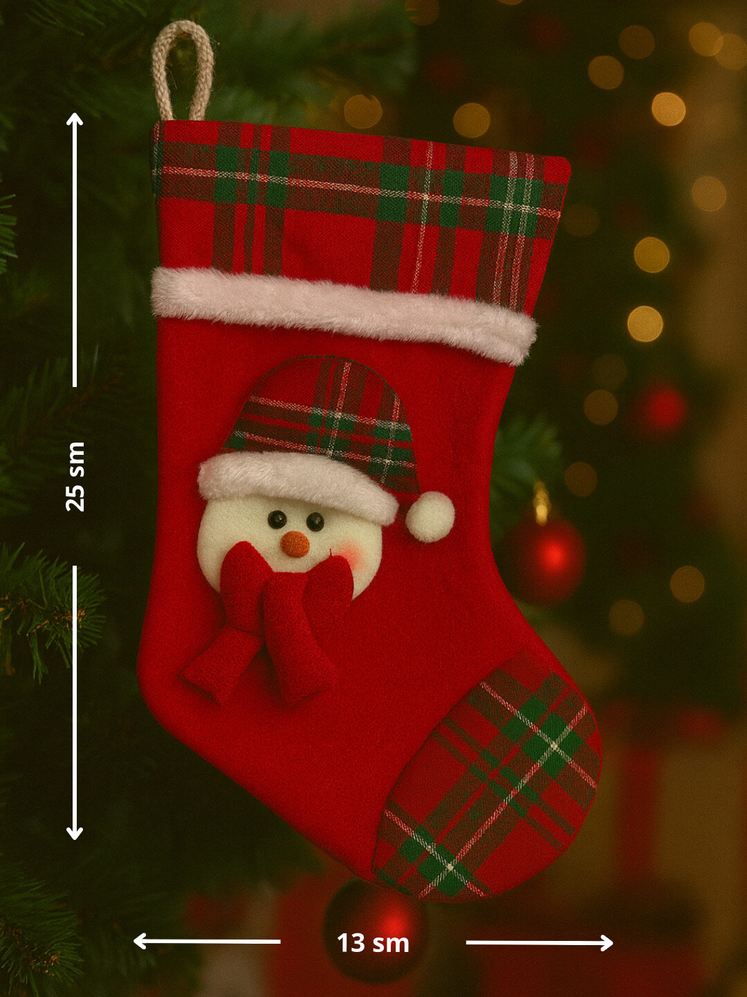 Новогодний носок, подвесной мешок для подарков, новогоднее украшение, 35 см - Красные