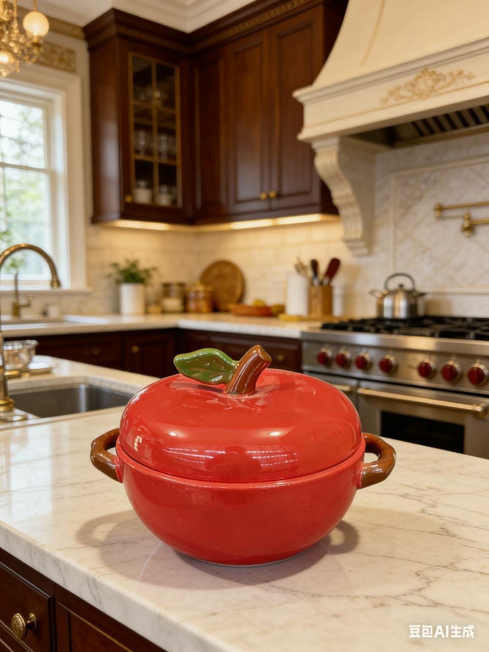 Красную керамическую сервировочную миску или супницу в форме яблока, необычный