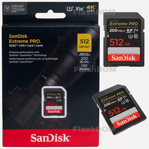 Изображение товара Карта памяти SanDisk Extreme PRO SDXC 512 ГБ Class 10 UHS-I U3 V30 (R/W 200/140 Mb/s)