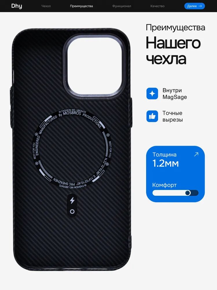 Чехол, для iPhone 13 Pro карбоновый, Classic, Free Air, originalniy — фото 1