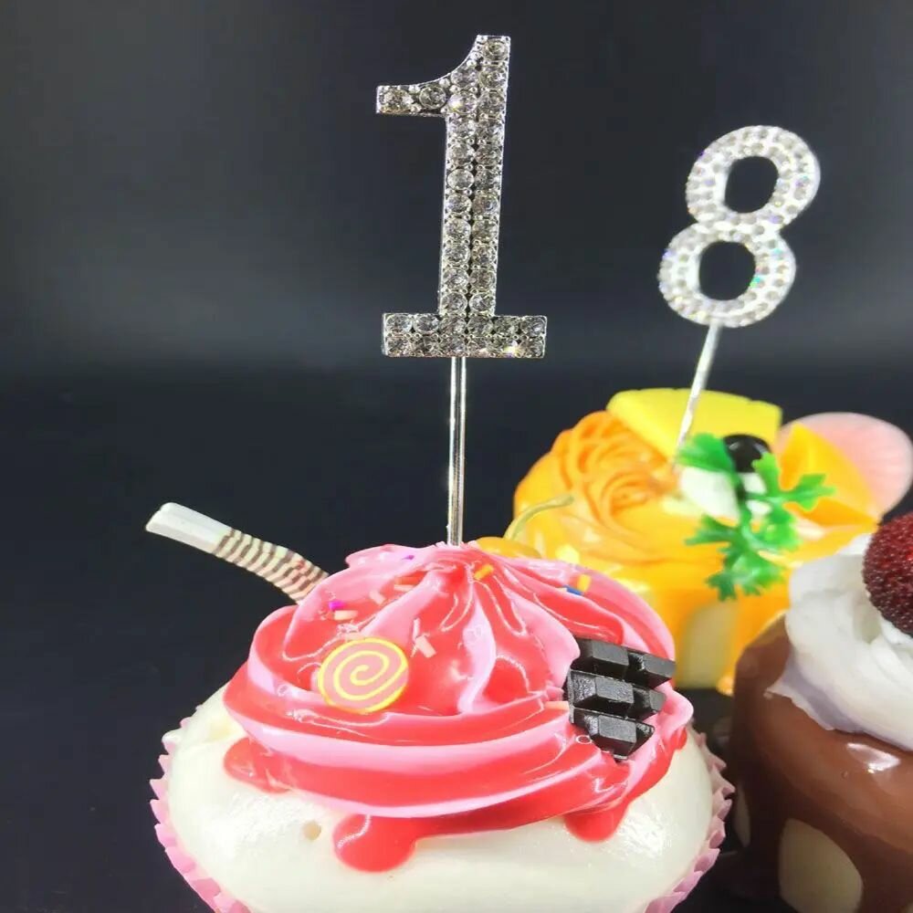 Набор топперов 18 металлический серебряный со стразами