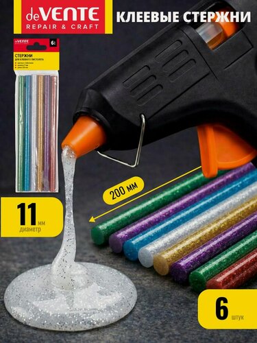Изображение товара Стержни цветные с блестками для клеевого пистолета диаметр 11 мм 6 штук
