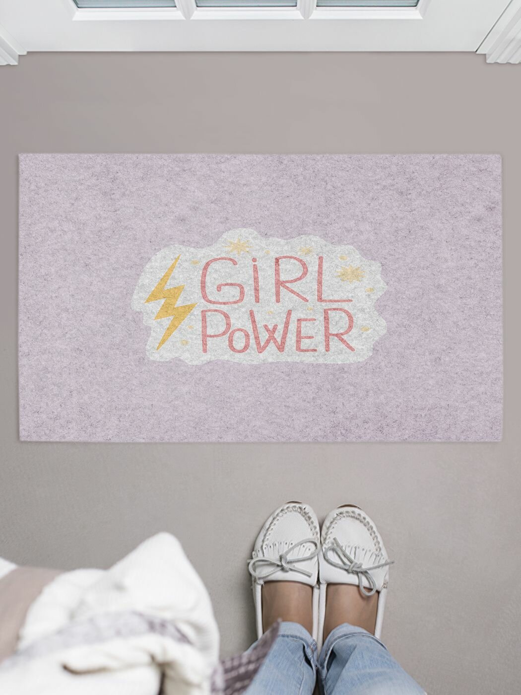 Коврик придверный в прихожую с принтом "Girl power" 45 на 75 см , JoyArty, серия 8 марта