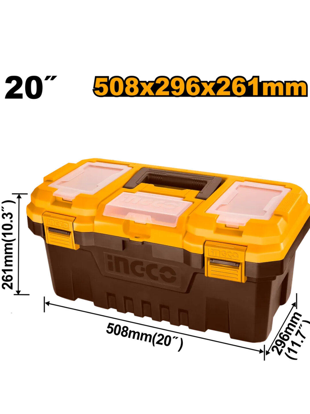 Ящик для инструментов пластиковый INGCO PBX2001, 20 дюймов, с органайзерами на крышке