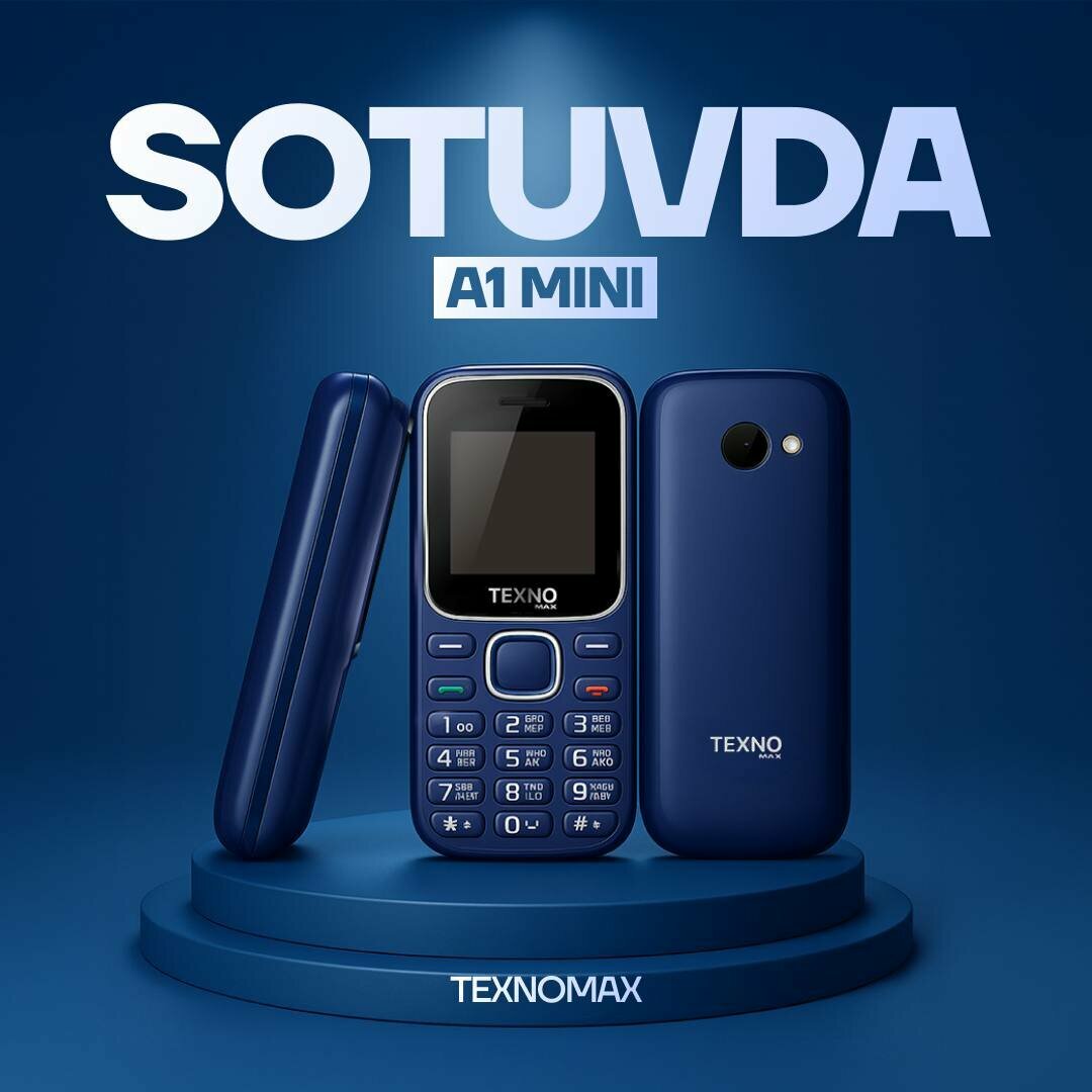 Texno Max A1 Mini — кнопочный мобильный телефон, Bluetooth, IPS экран, 500 мА·ч, синий