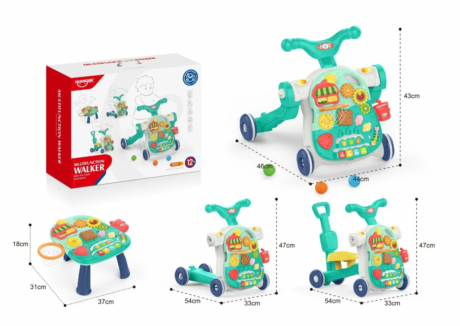 Ходунок-конструктор "Multifunctional Walker", с развивающими играми, 4 в 1, пластик, 15 шт.