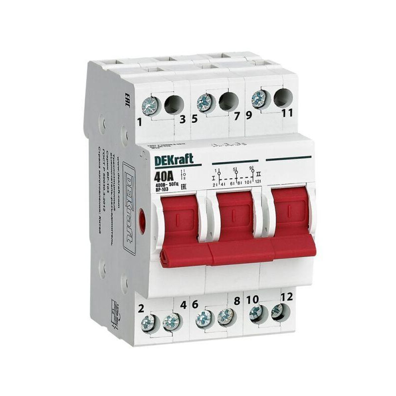 Выключатель-разъединитель трехпозиционный 3P 40А ВР-103 DEKraft, SCHNEIDER ELECTRIC 17216DEK (1 шт.)