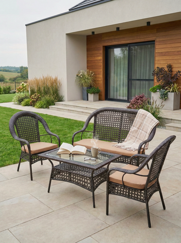 Изображение товара Комплект мебели из искусственного ротанга Шампань (Champagne), шоколад подушки бежевые