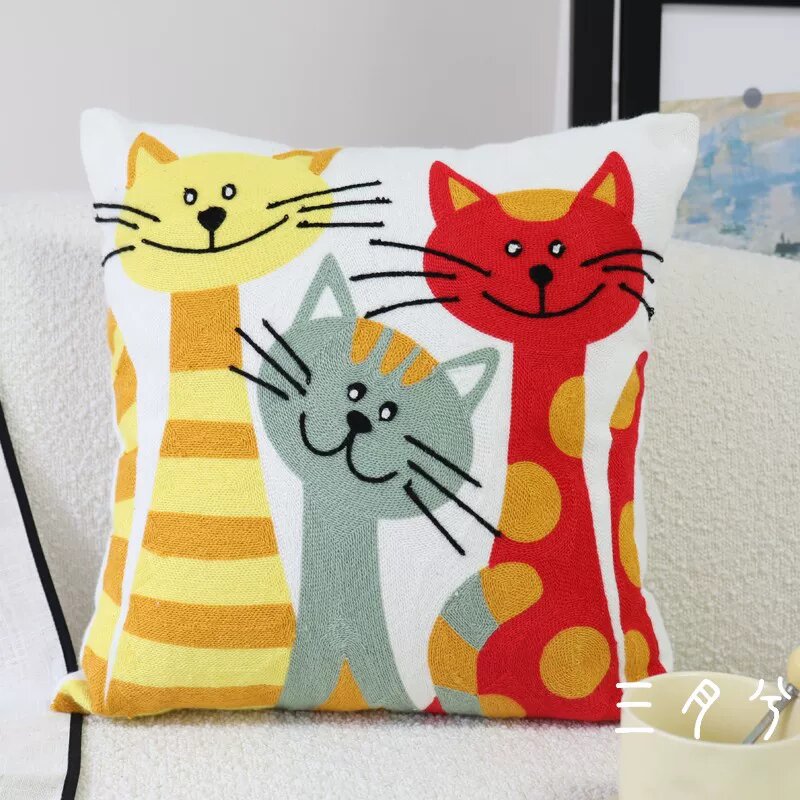 Мягкий хлопковый чехол для подушки с рисунком трех котят 45x45 см с перьевым наполнителем
