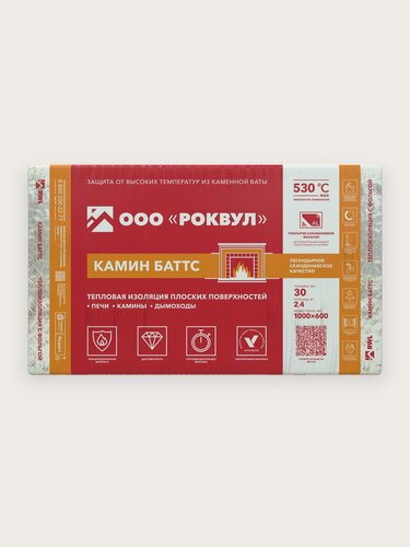 Изображение товара Утеплитель ROCKWOOL "Камин Баттс", 30мм, 2,4м², фольгированный, 4шт