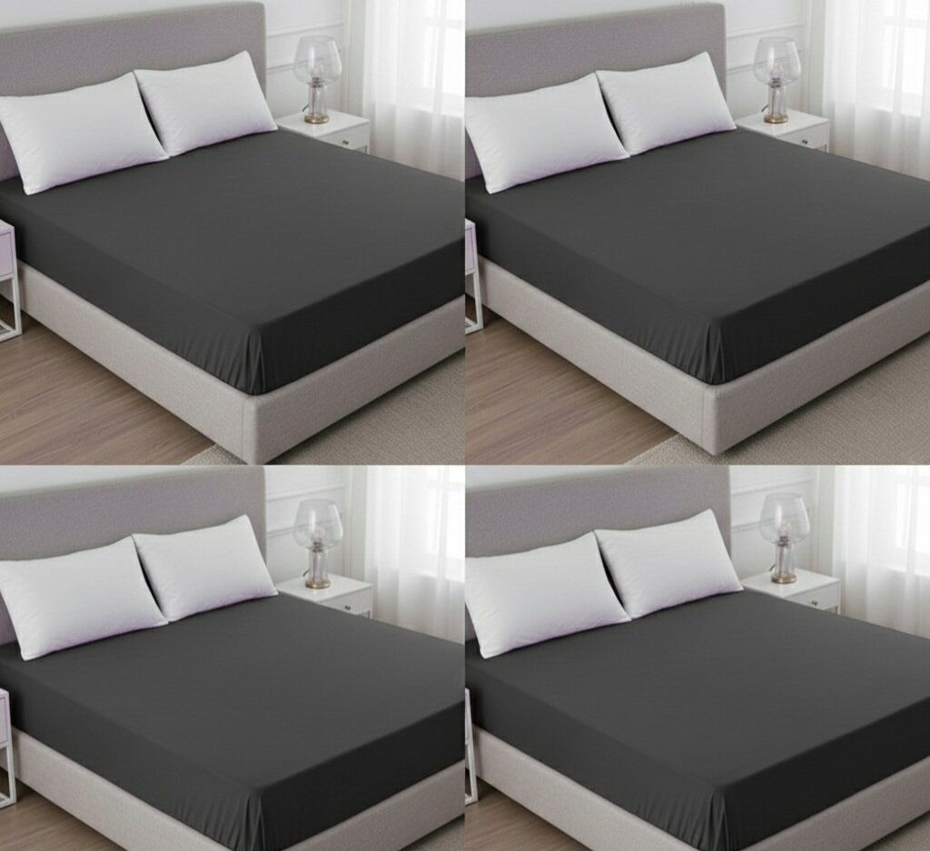 Простыня Linens 180 x 200 x 25 cm, ранфорс, на резинке, серая — фото 1