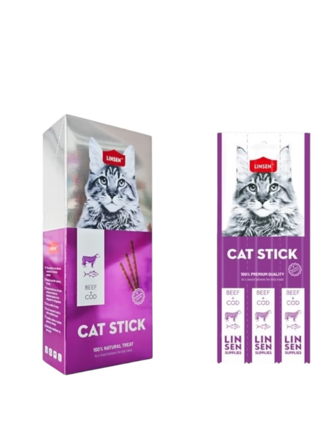 Натуральное лакомство для кошек, в форме мягких жевательных палочек, 36 шт * 320 гр Говядина + треска